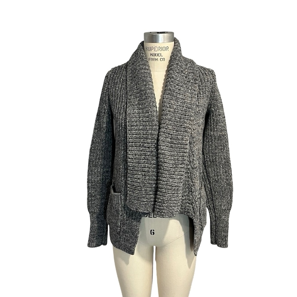 J Crew Womens Open Front Sweater SMALL Gray Cardigan L/S Chunky Knit Cotton